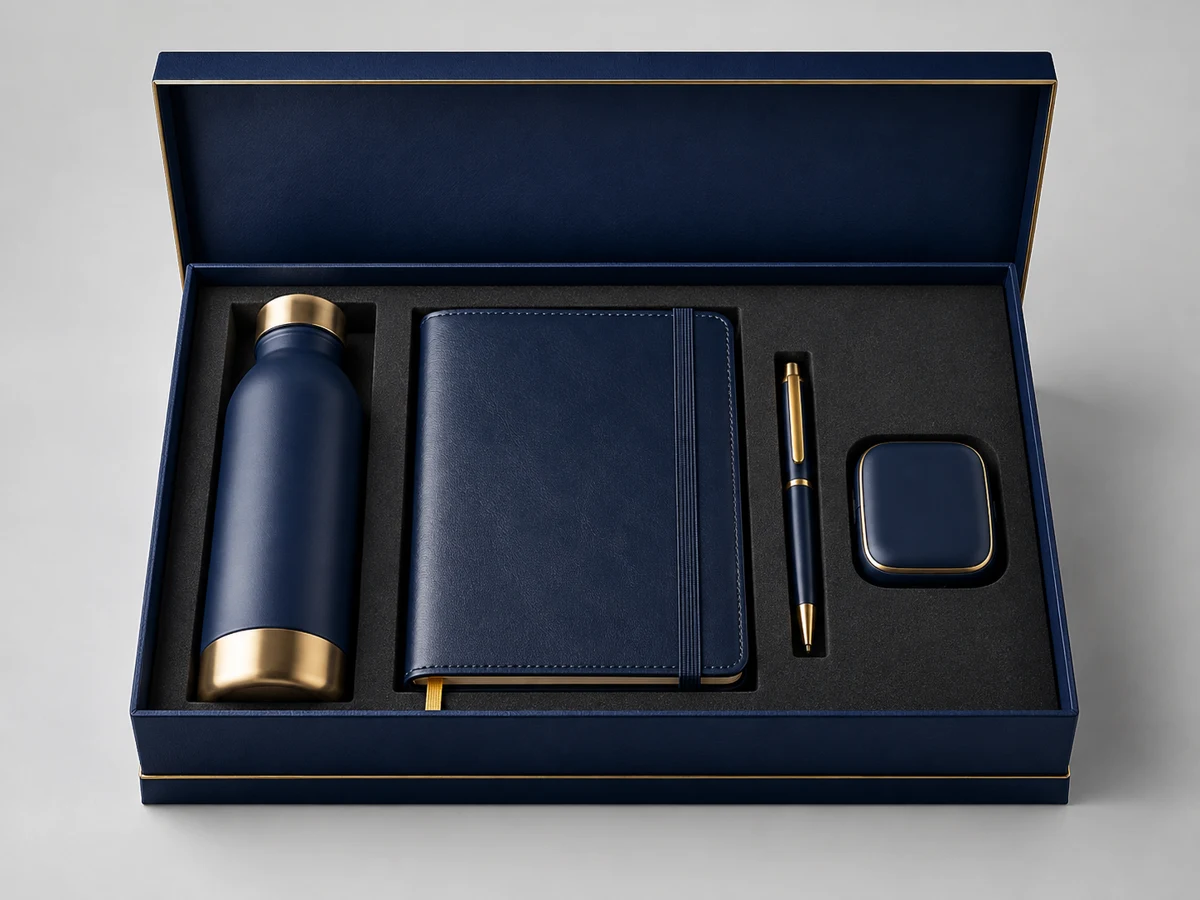 Executive gift box with bottle, notebook and pen